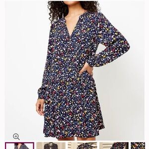 Loft Women’s Dress XS Petite - Navy Multicolored Heart